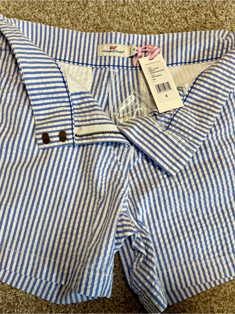 Vineyard Vines 5” Blue and White Striped Seersucker Shorts. Sz 6 - Picture 2 of 3